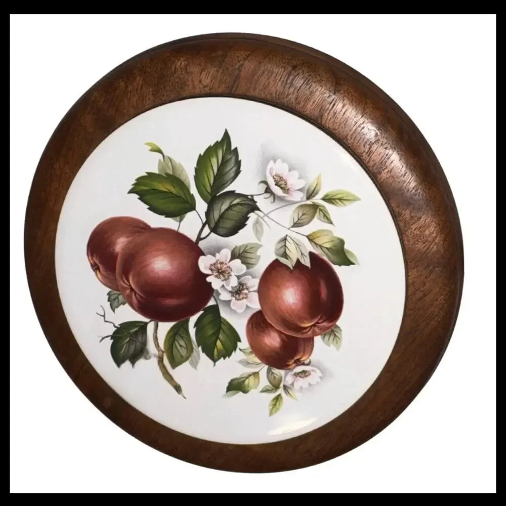 Vintage Apple Trivet Wood Frame Ceramic Tile | Farmhouse Kitchen Decor
